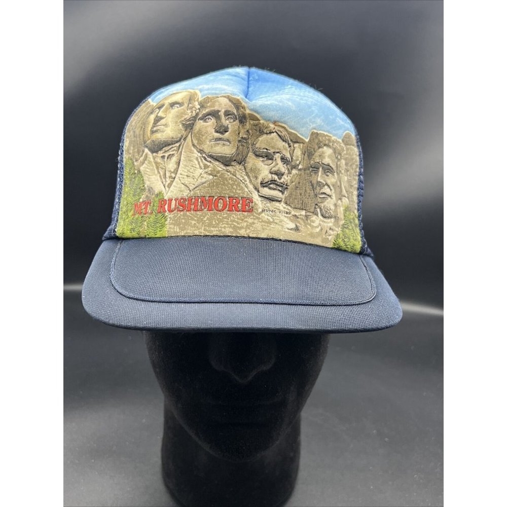 MT. RUSHMORE Hat-Mesh-Rope Bill-Vtg-3D Fuzzy Front-1989-Presidents